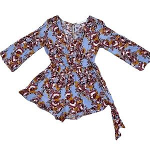 ASTR THE LABEL Blue Floral Side Wrap Romper Size M